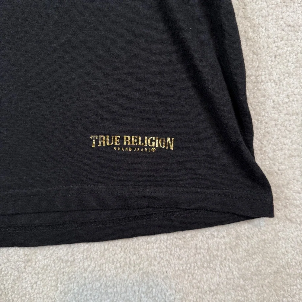 True‎ Religion Mens Large Black Gold Logo T Shirt Cotton Crew Neck Casual